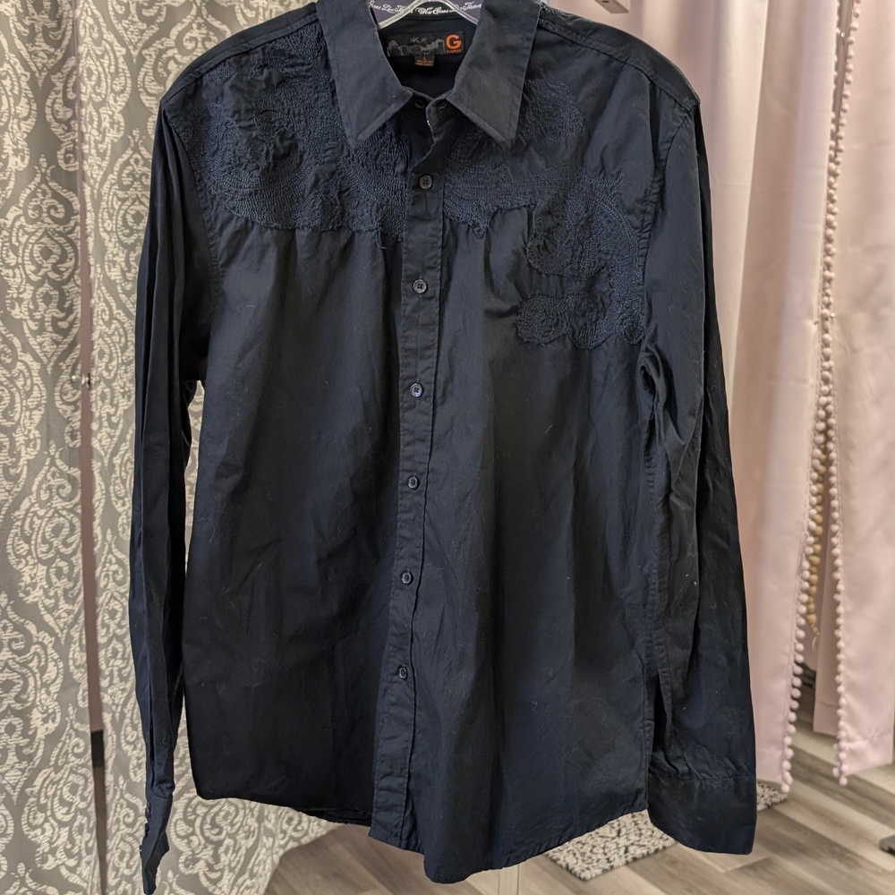 Guess Men's Dark Blue Embroidered Shirt
